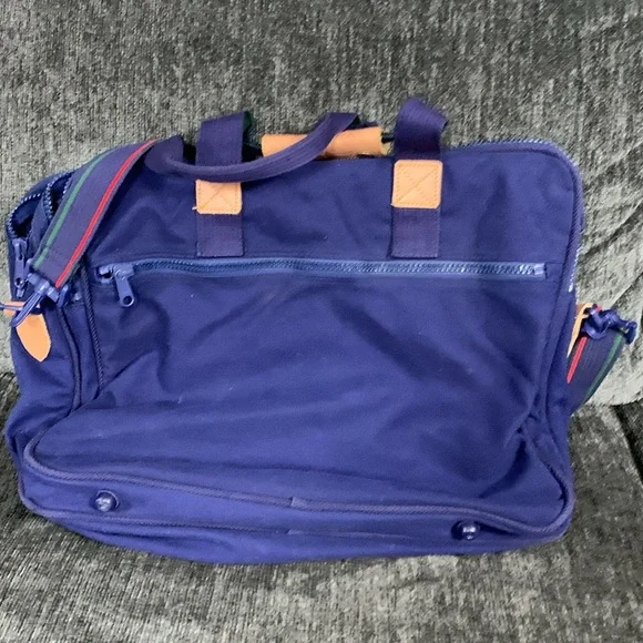 Vintage Viaggio Navy Blue, Hunter Green & Red Laptop Bag with Leather Accents